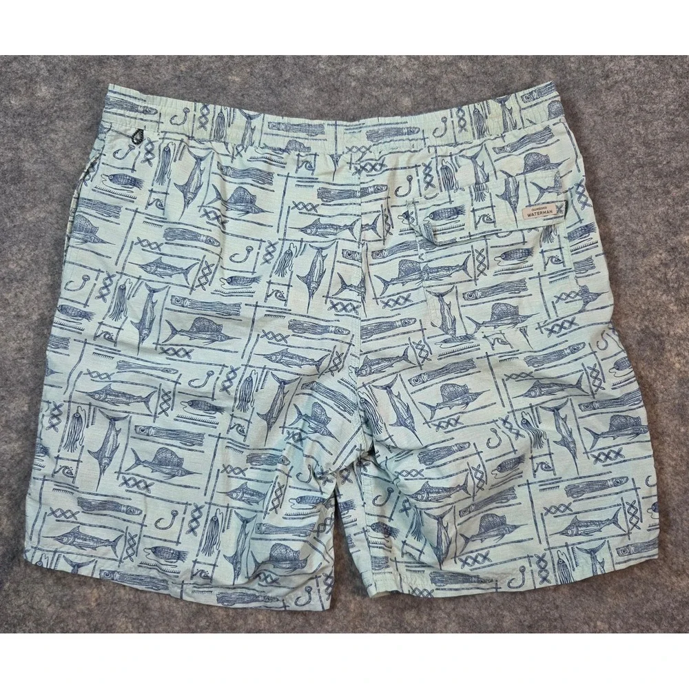 Quiksilver Waterman Fishing Board Shorts Mens XL Blue Marlin Print Swim Trunks